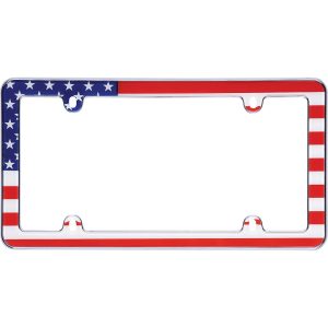 Cruiser License Plate Frame, Graphics, American Flag, Chrome Plated, Plastic, With Fastener Caps – 23003
