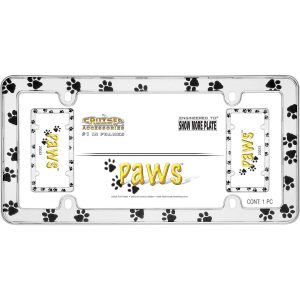 Cruiser License Plate Frame, Paws ™, Bling Design with Paw Prints, Chrome Plated – 23033