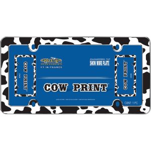 Cruiser License Plate Frame, Cow Print Design, Black and White, Die Cast Metal – 23430