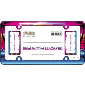 Cruiser License Plate Frame, Synthwave with Palm Tree Design, Without Illumination, Polycarbonate, Frame Only – 23760