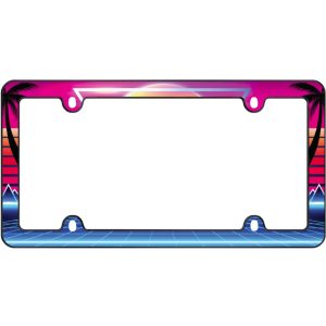 Cruiser License Plate Frame, Synthwave with Palm Tree Design, Without Illumination, Polycarbonate, Frame Only – 23760