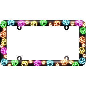 Cruiser License Plate Frame, Bold Graphics Paw Prints Design with Black Background, Polycarbonate – 23807