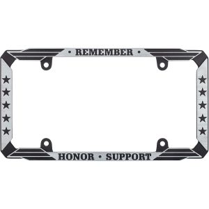 Cruiser License Plate Frame, Military ™, Military Design with Stars and Stripes, Powder Coated, Black, Die Cast Metal – 31050