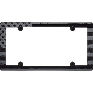 Cruiser License Plate Frame, American Flag, Powder Coated, Matte Black and Gray, Die Cast Metal, With Four Fastener Caps – 31250