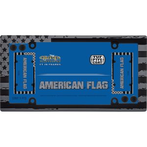 Cruiser License Plate Frame, American Flag, Powder Coated, Matte Black and Gray, Die Cast Metal, With Four Fastener Caps – 31250