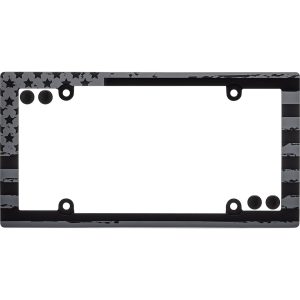 Cruiser License Plate Frame, American Flag, Powder Coated, Matte Black and Gray, Die Cast Metal, With Four Fastener Caps – 31250