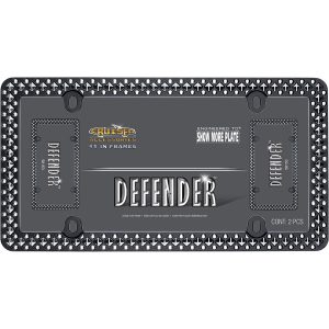Cruiser License Plate Frame, Defender Design, Powder Coated Frame with Chrome Plated Inserts, Glossy Black – 58153