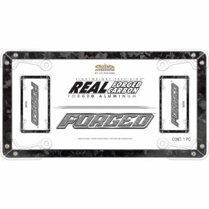 Cruiser License Plate Frame, Forged ™, Without Design, Without Illumination, Black, Carbon Fiber Frame, With Anodized Aluminum Corner Brackets – 59298