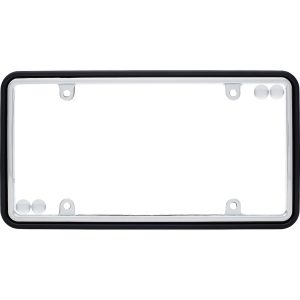 Cruiser License Plate Frame, Two Tone Design, Powder Coated Frame with Chrome Plated Inserts, Black, Die Cast Metal, With Four Fastener Caps – 63350