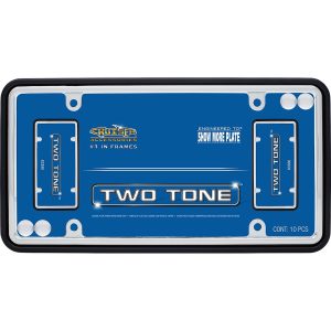 Cruiser License Plate Frame, Two Tone Design, Powder Coated Frame with Chrome Plated Inserts, Black, Die Cast Metal, With Four Fastener Caps – 63350