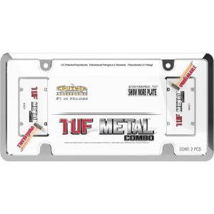 Cruiser License Plate Frame, Tuf Combo, Without Design, Chrome Plated, Die Cast Metal, With Clear Polycarbonate Tuf Shield – 64031