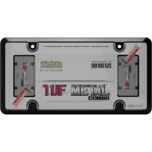 Cruiser License Plate Frame, Tuf Combo, Without Design, Powder Coated, Black, Die Cast Metal, With Smoke Polycarbonate Tuf Shield – 64052
