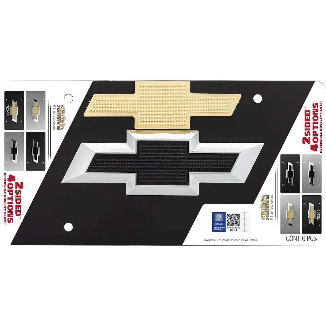 Cruiser License Plate, Chevy Bowtie, 2 Sided (1 Side Is Matte Black Emblem and Other Side Is Gold Plated Emblem) – 70205