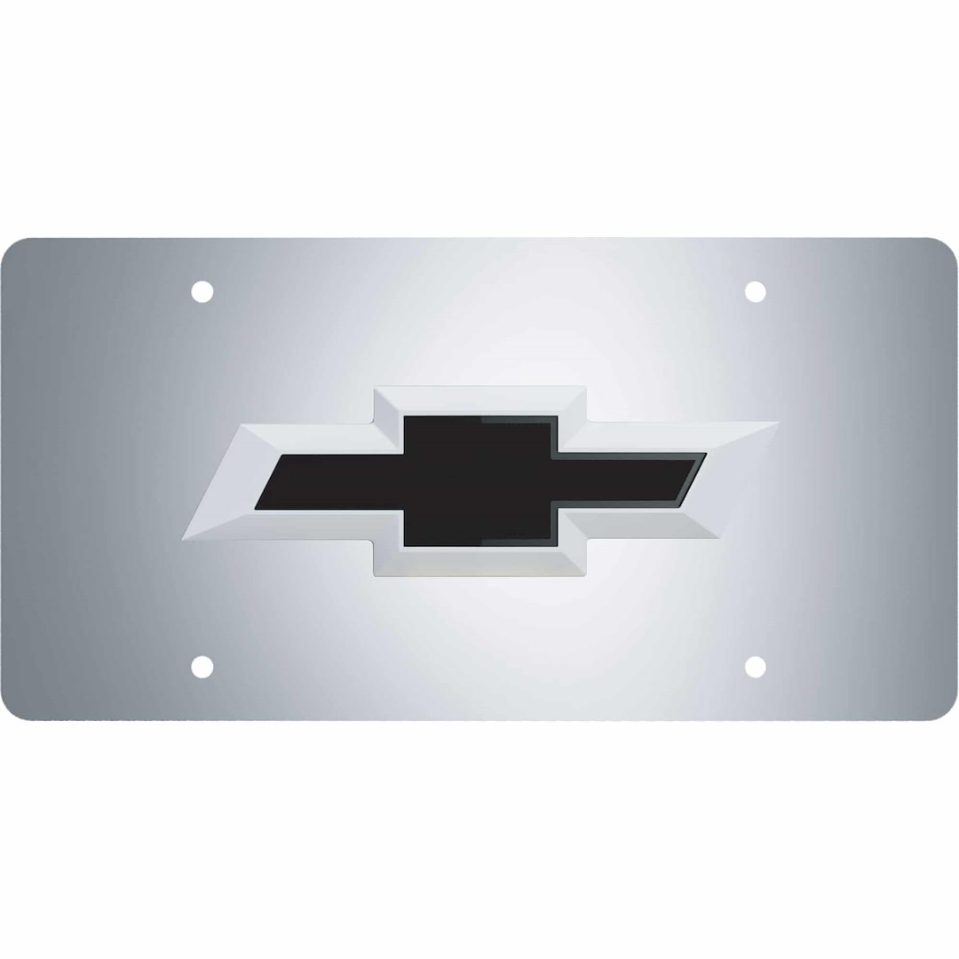 Cruiser License Plate, Novelty Plate, Two Sided Reversible, Chevy Bowtie Emblem, Polished, Silver/ Matte Black Background – 70206