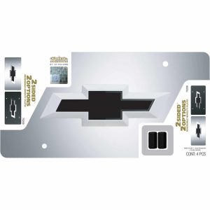 Cruiser License Plate, Novelty Plate, Two Sided Reversible, Chevy Bowtie Emblem, Polished, Silver/ Matte Black Background – 70206