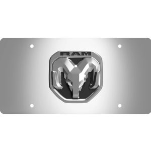 Cruiser License Plate, Novelty Plate, Two Sided Reversible, Ram Emblem, Polished, Silver/ Matte Black Background – 70208