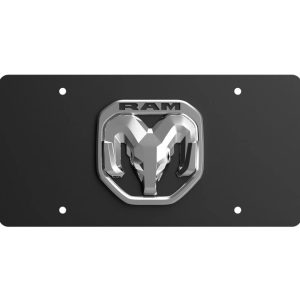Cruiser License Plate, Novelty Plate, Two Sided Reversible, Ram Emblem, Polished, Silver/ Matte Black Background – 70208