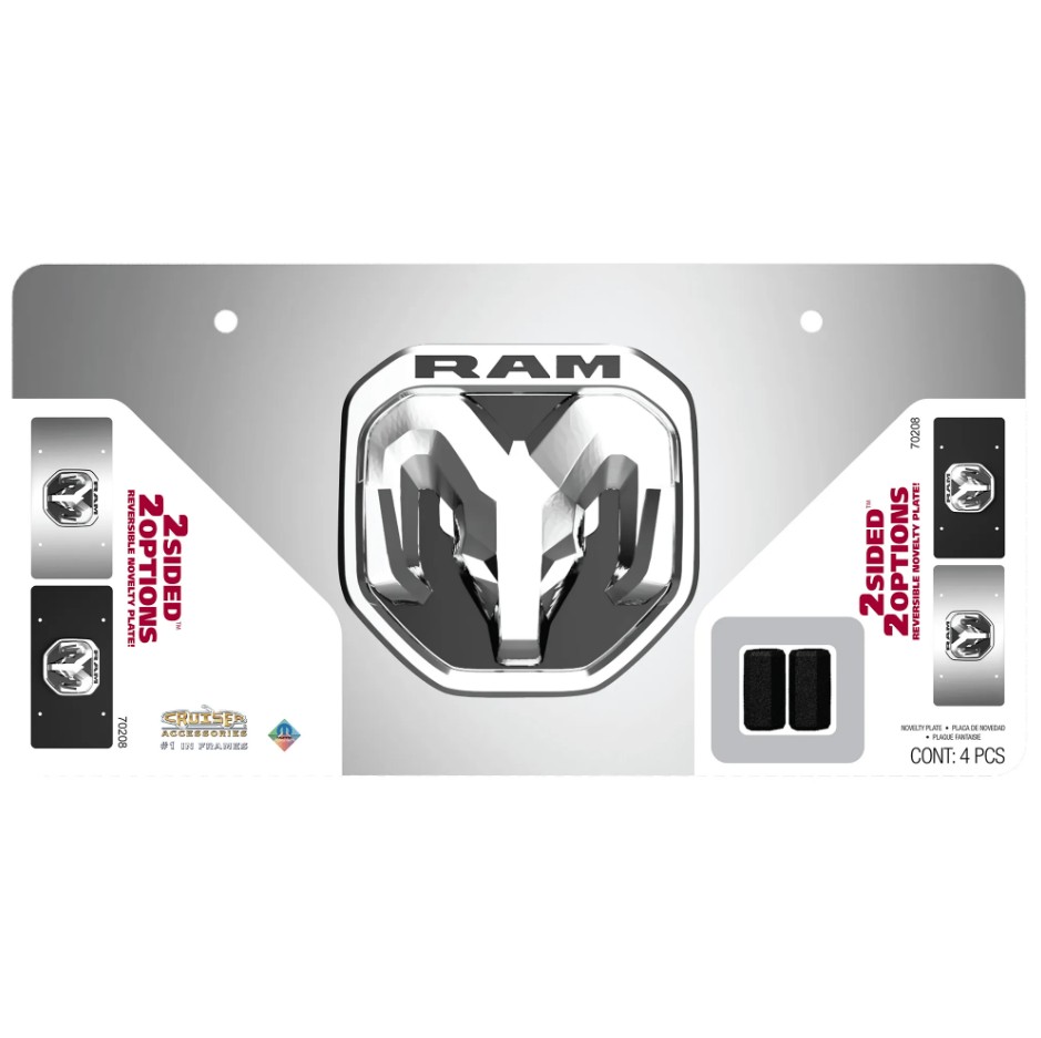 Cruiser License Plate, Novelty Plate, Two Sided Reversible, Ram Emblem, Polished, Silver/ Matte Black Background – 70208