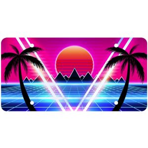 Cruiser License Plate, Novelty Plate, Synthwave with Palm Tree Design, Polycarbonate – 70209