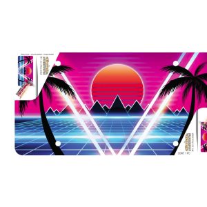 Cruiser License Plate, Novelty Plate, Synthwave with Palm Tree Design, Polycarbonate – 70209