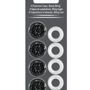Cruiser License Plate Bolt Cover, Black, Plastic with Faceted Acrylic Stones, Four Screw Caps and Four Cap Retainers – 82750
