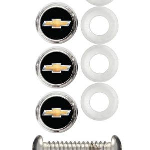 Cruiser License Plate Bolt Cover, Chrome Plated, Black Insert, ABS Plastic Cap with Resin Chevy Bowtie Logo Insert – 82801