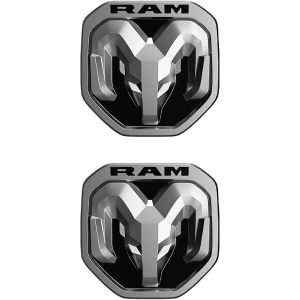 Cruiser License Plate Bolt Cover, Ram Logo Emblem, Chrome Plated, Silver with Black Letters, ABS Plastic, Two Screw Caps and Two Cap Retainers – 82820