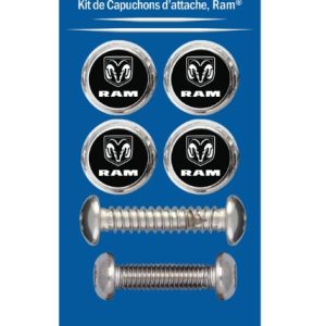Cruiser License Plate Bolt Cover, Chrome Plated, Black Insert, ABS Plastic Cap with Resin Ram Logo Insert – 82821