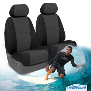 Coverking Seat Cover, Custom, Bucket with Removable Headrests, Neoprene, Charcoal Gray with Black Sides, Set of 2 – CSCF12CH9492