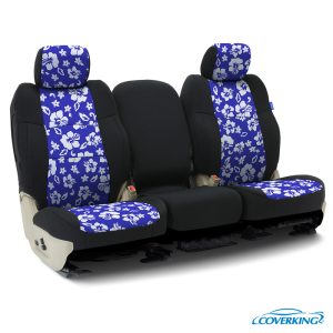 Coverking Seat Cover, Custom, Bucket with Removable Headrests, Neoprene, Hawaiian Blue with Black Sides, Set of 2 – CSCF8JP9433