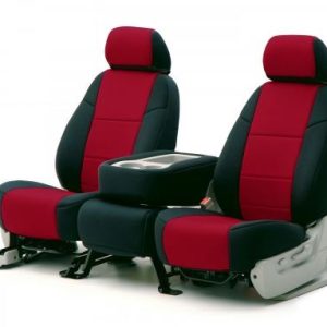 Coverking Seat Cover, Custom, 60/40 Split Bench, With Two Non-Removable Headrests, Neoprene, Black/Red, For One Row – SPC371