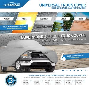 Coverking Car Cover, Coverbond 4™, For Full Size Trucks with Crew Cab Long Bed, All Weather Protection, Gray, Polypropylene – UVCTFLCN98