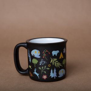 Camp Casual Cup, Coffee Mug, 15 Ounce Capacity, With Handle, Into the Woods Design, Black, Ceramic, Dishwasher/ Microwave Safe, Single – CC-004BLK