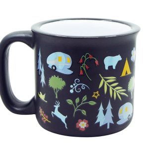 Camp Casual Cup, Coffee Mug, 15 Ounce Capacity, With Handle, Into the Woods Design, Black, Ceramic, Dishwasher/ Microwave Safe, Single – CC-004BLK