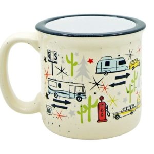 Camp Casual Cup, Coffee Mug, 15 Ounce Capacity, With Handle, Wonderlust White Design, Ceramic, Dishwasher/ Microwave Safe, Single – CC-004C