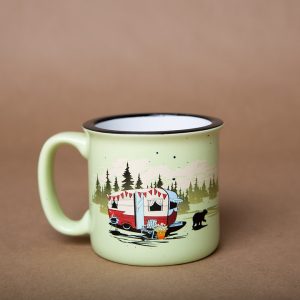 Camp Casual Cup, Coffee Mug, 15 Ounce Capacity, With Handle, Beary Green Design, Ceramic, Dishwasher/ Microwave Safe, Single – CC-004G