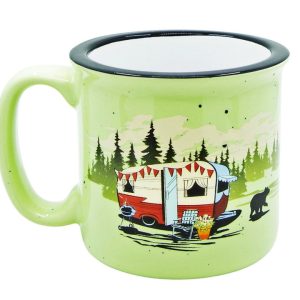 Camp Casual Cup, Coffee Mug, 15 Ounce Capacity, With Handle, Beary Green Design, Ceramic, Dishwasher/ Microwave Safe, Single – CC-004G