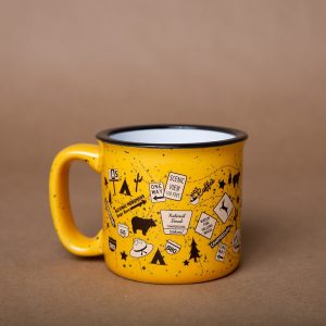 Camp Casual Cup, Coffee Mug, 15 Ounce Capacity, With Handle, Tangerine Trip Design, Ceramic, Dishwasher/ Microwave Safe, Single – CC-004T