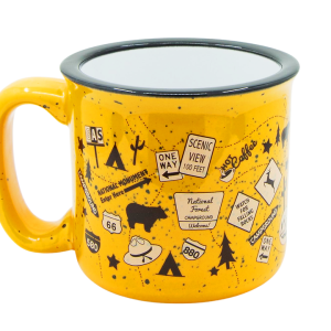 Camp Casual Cup, Coffee Mug, 15 Ounce Capacity, With Handle, Tangerine Trip Design, Ceramic, Dishwasher/ Microwave Safe, Single – CC-004T