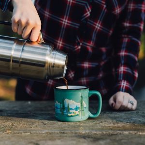 Camp Casual Cup, Coffee Mug, 15 Ounce Capacity, With Handle, Birds Eye View Design, Teal, Ceramic, Dishwasher/ Microwave Safe, Single – CC-004TL