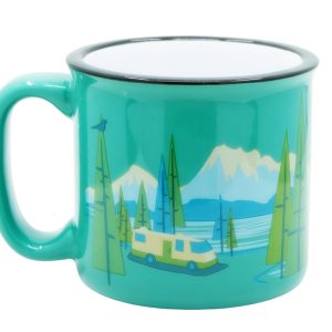 Camp Casual Cup, Coffee Mug, 15 Ounce Capacity, With Handle, Birds Eye View Design, Teal, Ceramic, Dishwasher/ Microwave Safe, Single – CC-004TL