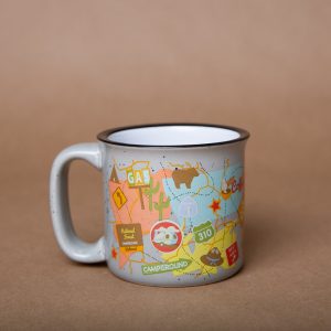 Camp Casual Cup, Coffee Mug, 15 Ounce Capacity, With Handle, Travel MAP Design, Gray, Ceramic, Dishwasher/ Microwave Safe, Single – CC-004TMG