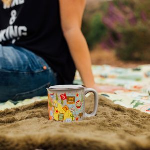 Camp Casual Cup, Coffee Mug, 15 Ounce Capacity, With Handle, Travel MAP Design, Gray, Ceramic, Dishwasher/ Microwave Safe, Single – CC-004TMG