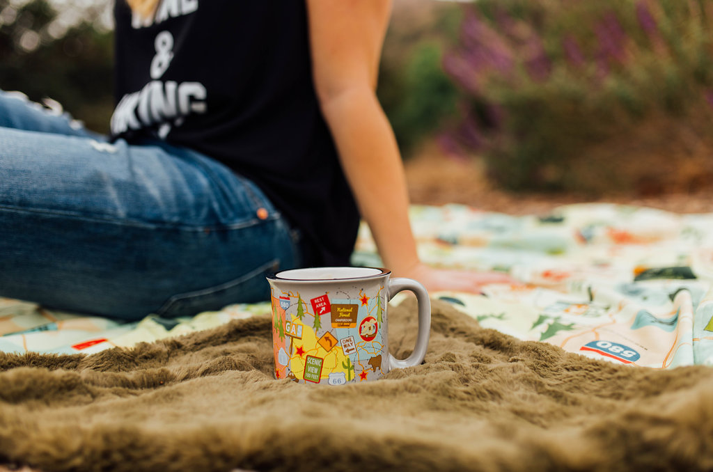 Camp Casual Cup, Coffee Mug, 15 Ounce Capacity, With Handle, Travel MAP Design, Gray, Ceramic, Dishwasher/ Microwave Safe, Single – CC-004TMG