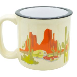 Camp Casual Cup, Coffee Mug, 15 Ounce Capacity, With Handle, Desert Dreamin’ Design, Yellow, Ceramic, Dishwasher/ Microwave Safe, Single – CC-004Y