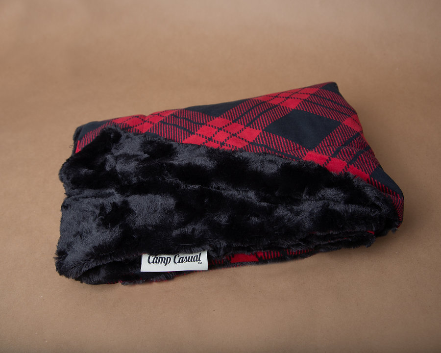 Camp Casual Blanket, The Throw, 60 Inch Length X 50 Inch Width, Polyester, Black/Red Buffalo Plaid Design, Machine Washable – CC-008BP