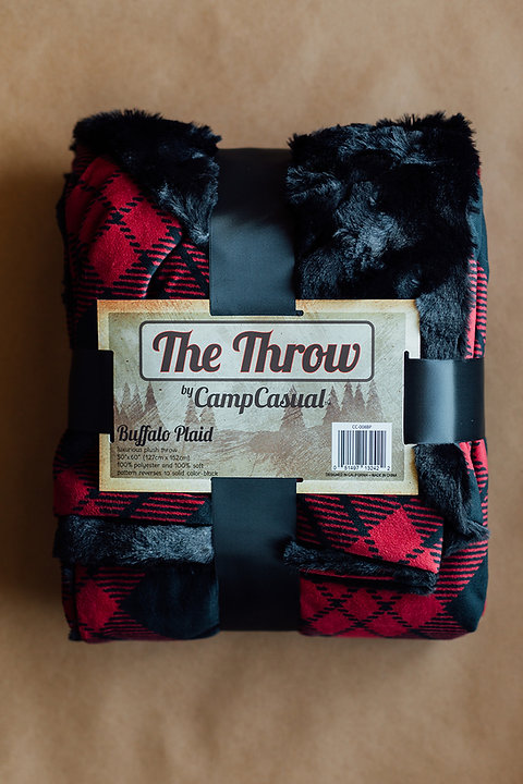 Camp Casual Blanket, The Throw, 60 Inch Length X 50 Inch Width, Polyester, Black/Red Buffalo Plaid Design, Machine Washable – CC-008BP