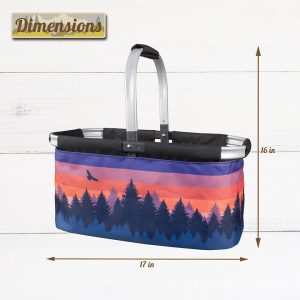 Camp Casual Picnic Basket, 17 Inch Length X 11 Inch Width X 9 Inch Depth, Collapsible, Movable Handle, Polyester Basket and Aluminum Frame – CC-010SSB