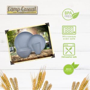 Camp Casual Dish Set, 8 Piece Set, Boho Blue, Without Design, Recycled Polypropylene and Wheat Straw – CC-011BB