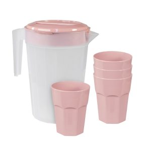 Camp Casual Drinking Glass, Tumbler and Pitcher Set, Rustic Red, Polypropylene, 14.5 Ounce Tumbler and 84 Ounce Pitcher – CC-013RR